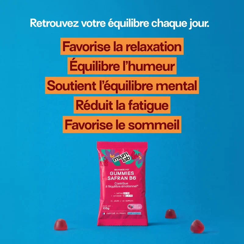 Pack 4 éco-recharges SAFRAN B6 FRAISE | Calme et concentration | 4 x 21 jours