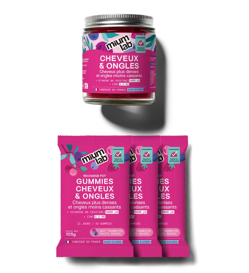 Pack Cheveux et Ongles - 1 pot + 3 éco-recharges | Apporte force et brillance | 4 x 21 jours