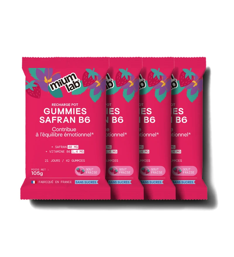 Pack 4 éco-recharges SAFRAN B6 FRAISE | Calme et concentration | 4 x 21 jours