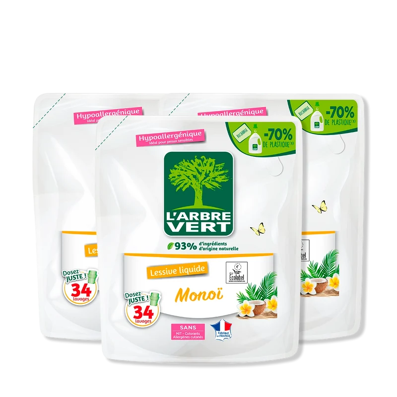 Lot de 3 recharges lessive Monoï 3 x 1,53L