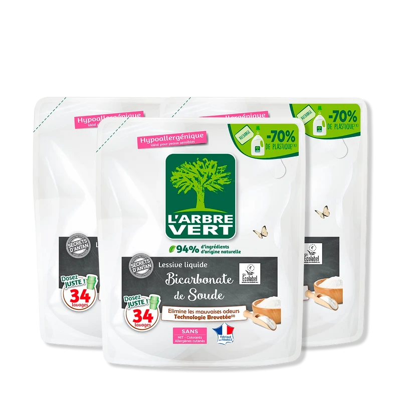 Lot de 3 recharges lessive Bicarbonate de soude 3 x 1,53L