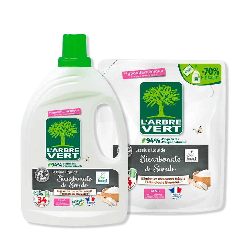 Pack lessive et recharge Bicarbonate de soude 2 x 1,53L