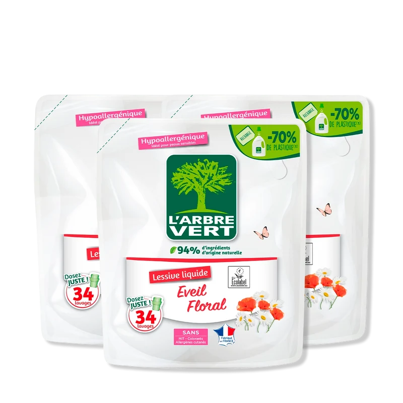 Lot de 3 recharges lessive Eveil Floral 3 x 1,53L