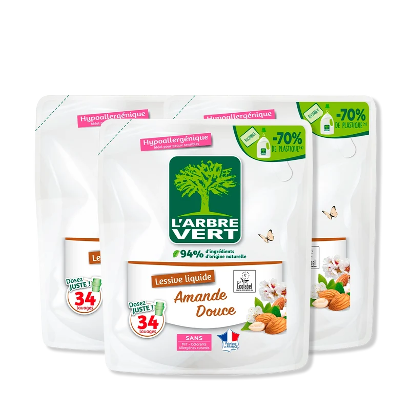 Lot de 3 recharges lessive Amande douce 3 x 1,53L