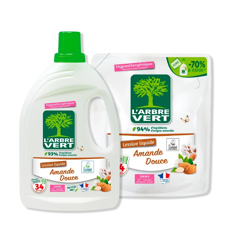 Pack lessive et recharge Amande douce 2 x 1,53L