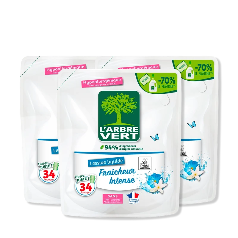 Lot de 3 recharges lessive Fraîcheur Intense 3 x 1,53L