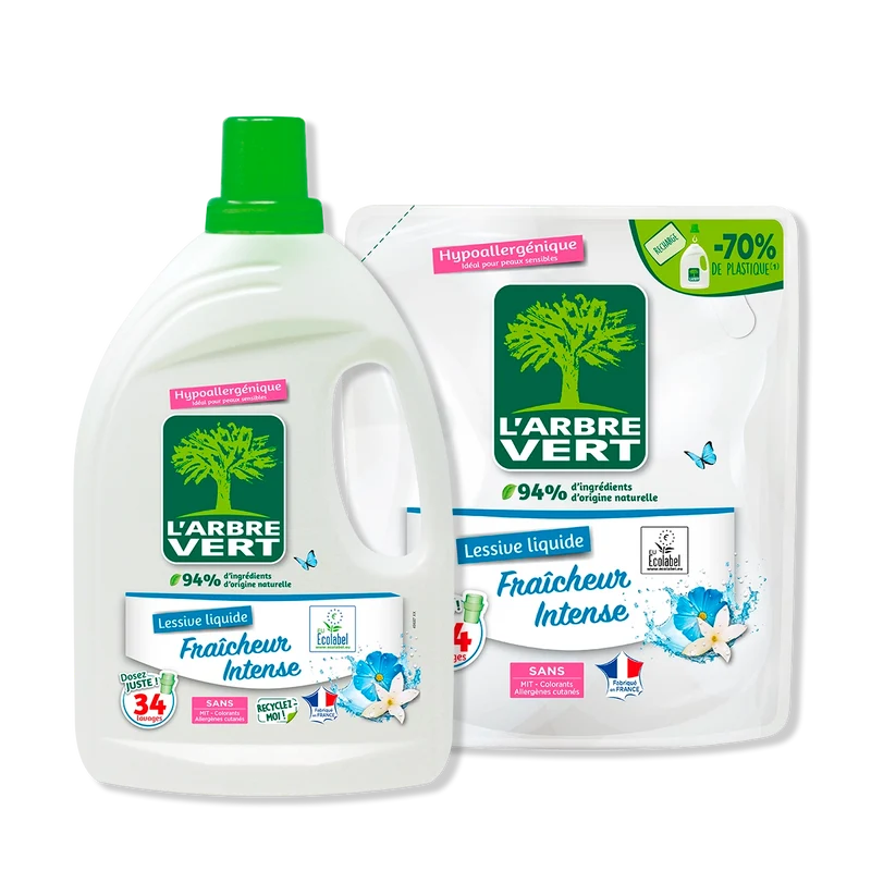 Pack lessive et recharge Fraîcheur Intense 2 x 1,53L
