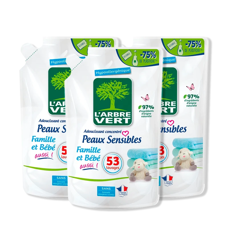Lot de 3 recharges adoucissant peaux sensibles 3 x 800 mL
