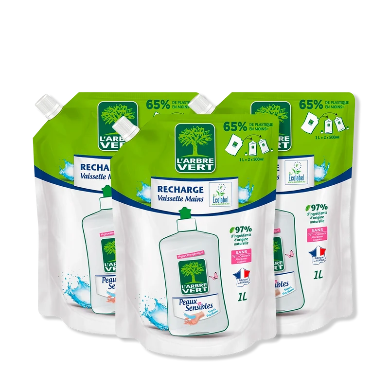 Lot de 3 recharges liquide vaisselle Peaux sensibles 3 x 1L