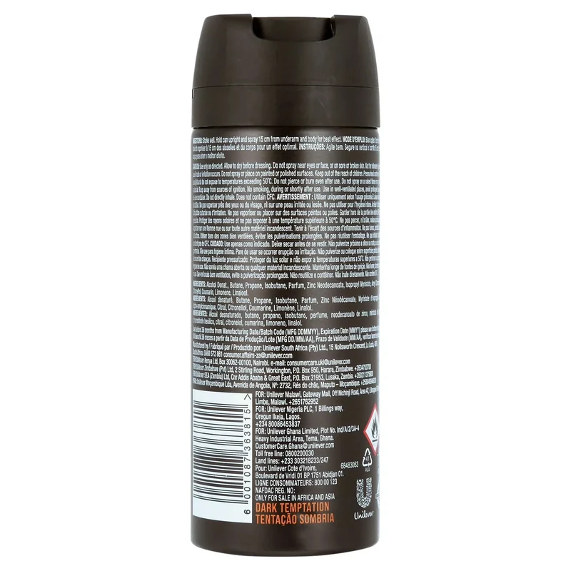 AXE Dark Temptation Deodorant Body Spray, Dark Chocolate Scent, 5.07 fl oz (150ml)