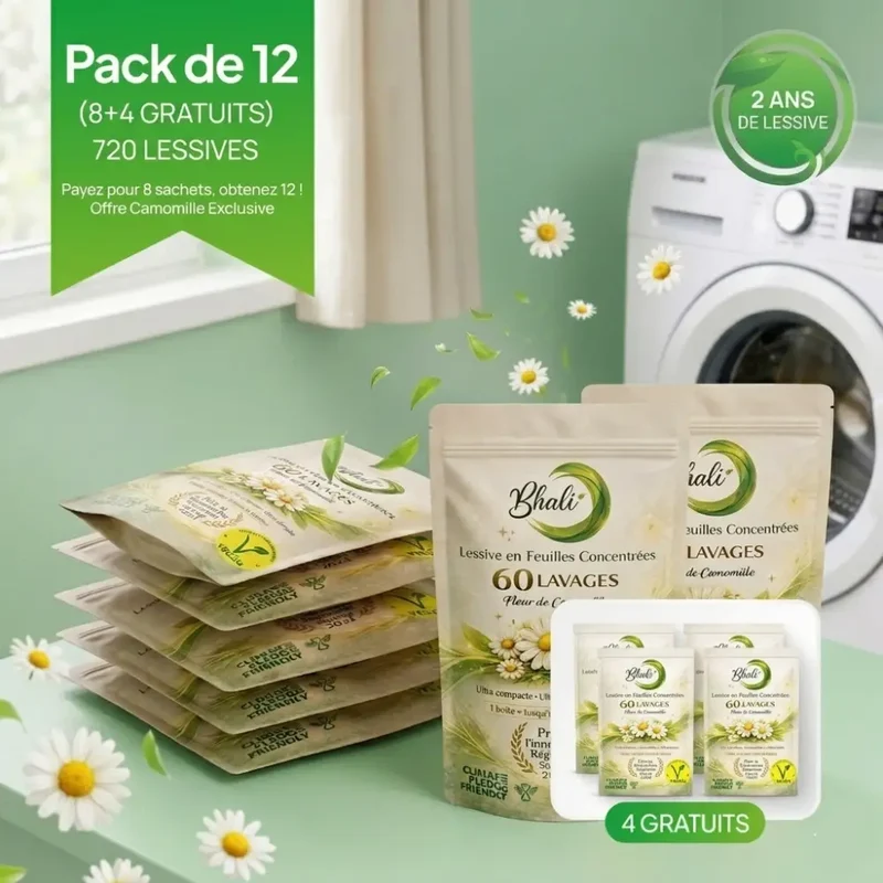 Bhali Fleur de Camomille – Pack 8+4 Offerts | 720 Lavages | Jusqu'à 2 ans de lessive