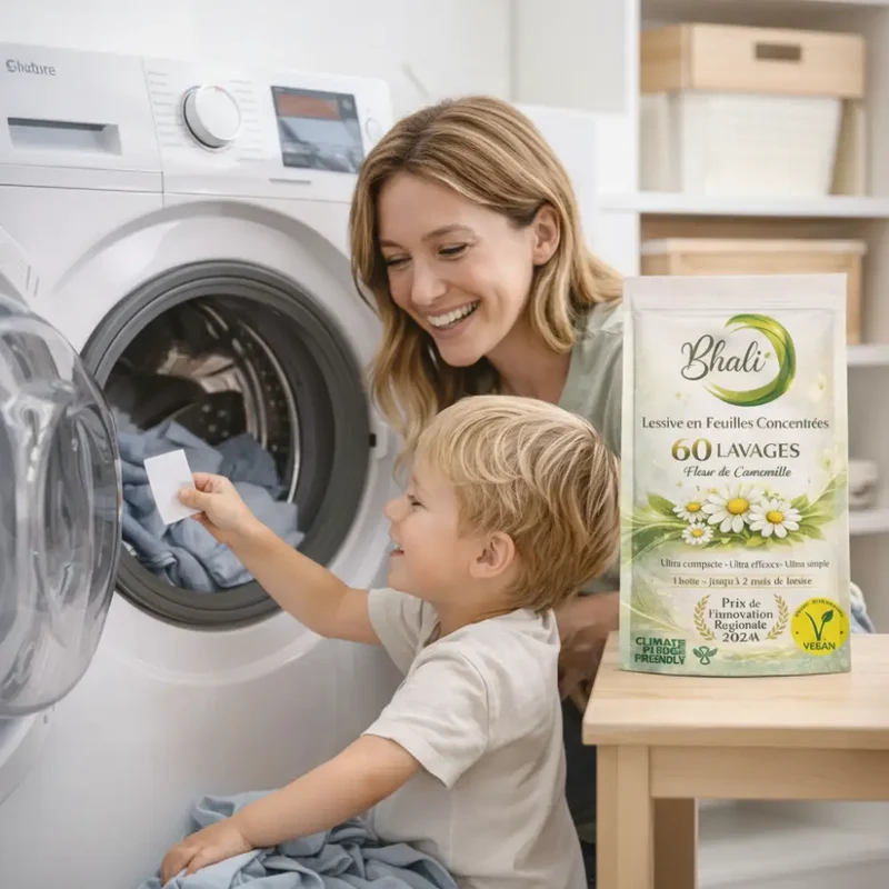 Feuilles de lessive Vegan Bhali – Pack x2 | 120 Lavages Écologiques Fleur de Camomille