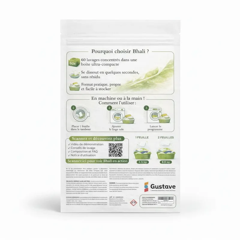 Feuilles de lessive Vegan Bhali – Pack x2 | 120 Lavages Écologiques Fleur de Camomille