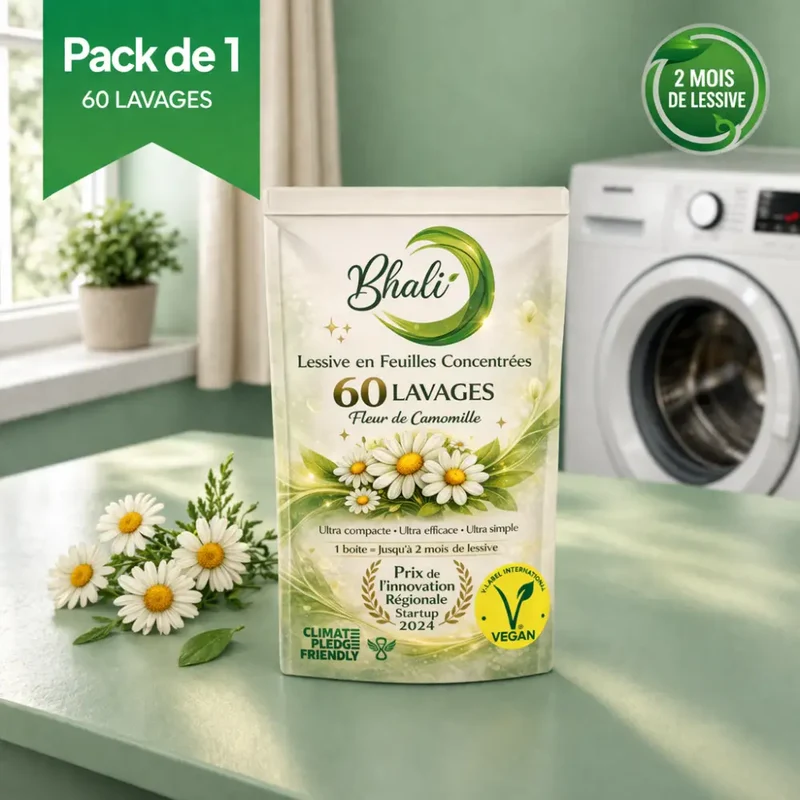 Lessive en Feuilles Vegan Bhali – Fleur de Camomille | 60 Lavages Écologiques