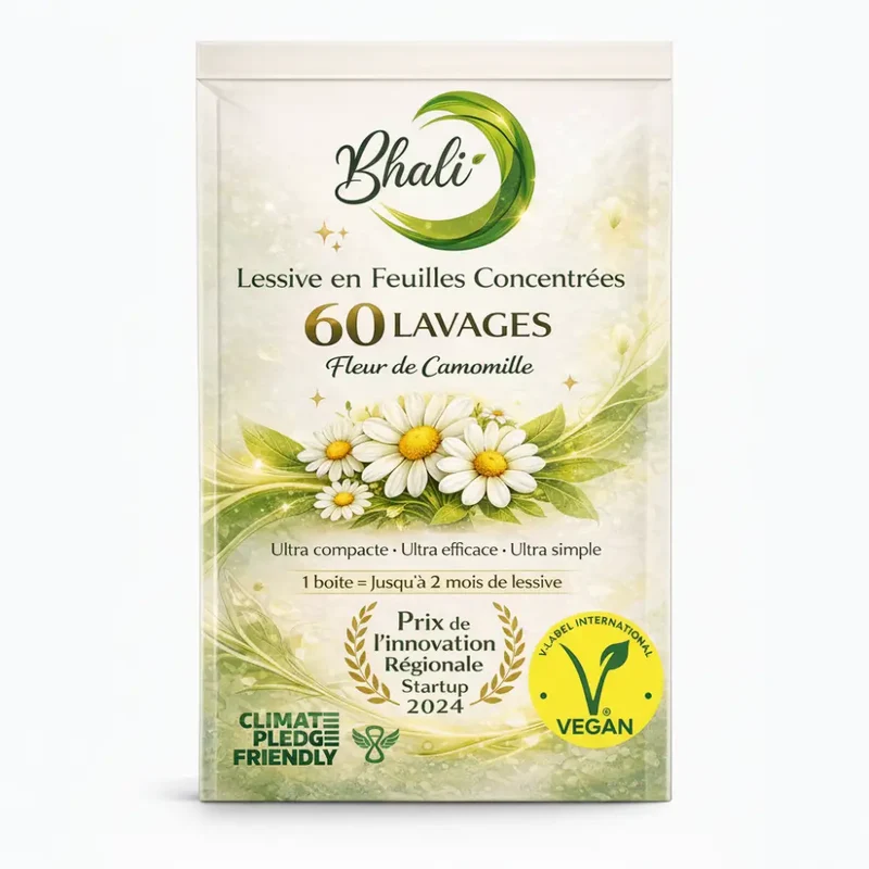 Lessive en Feuilles Vegan Bhali – Fleur de Camomille | 60 Lavages Écologiques