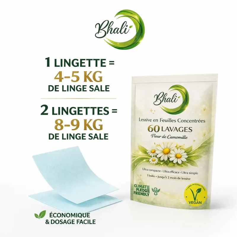 Lessive en Feuilles Vegan Bhali – Fleur de Camomille | 60 Lavages Écologiques