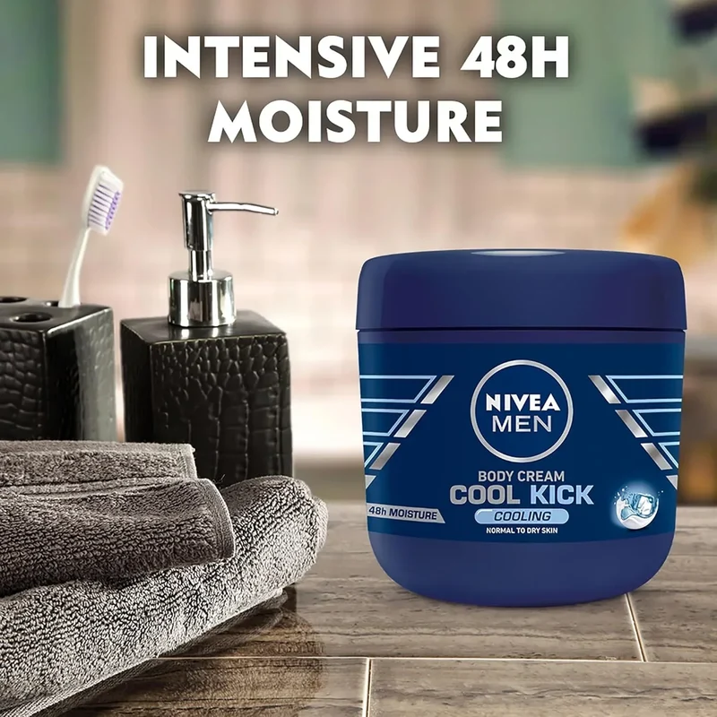 Nivea Men Cool Kick Body Cream 13.5 Fl Oz / 400 mL – Cooling Moisturizing Cream for Men