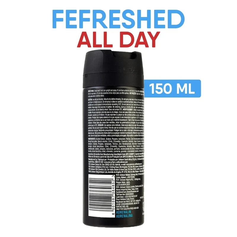 AXE Adrenalin Deodorant Body Spray, Mandarin & Sandalwood, 5.07 fl oz (150ml)