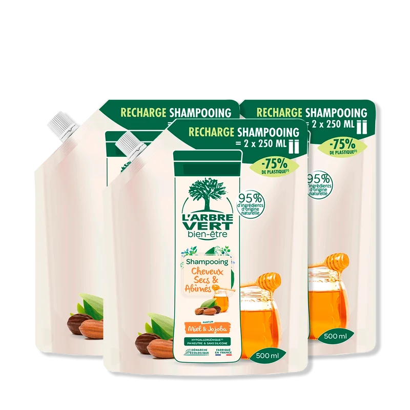 Lot de 3 recharges Cheveux Secs et Abîmés Parfum Miel & Jojoba