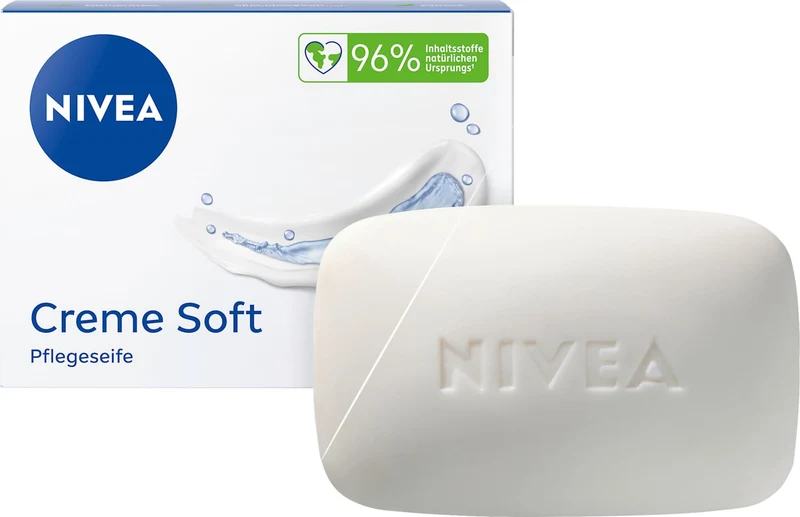 NIVEA Creme Soft Care Soap 100g – Moisturizing Bar Soap with Sweet Almond Oil, Made in Germany
