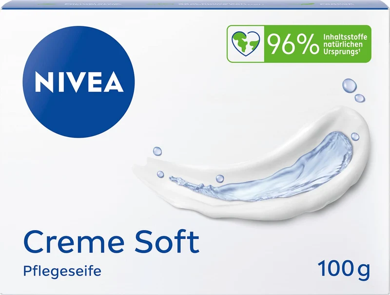 NIVEA Creme Soft Care Soap 100g – Moisturizing Bar Soap with Sweet Almond Oil, Made in Germany