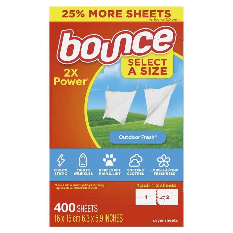 Bounce Select A Size 2X Power Dryer Sheets Outdoor Fresh 400 Sheets