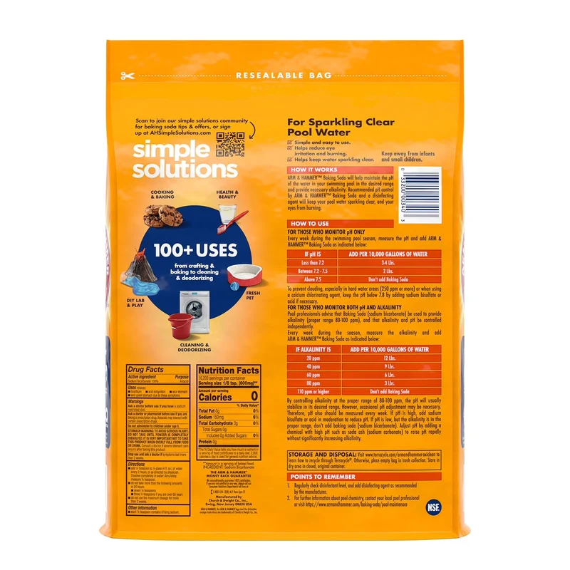 Arm & Hammer Pure Baking Soda 13.5 lb Resealable Bag 100+ Uses
