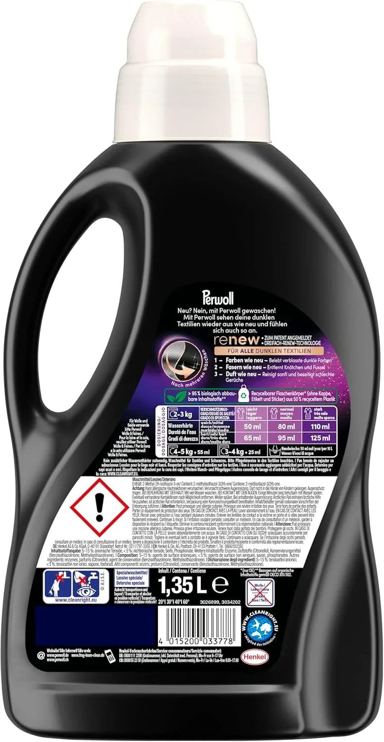 Perwoll Black Renew Liquid Detergent 1.35L | Dark Clothes