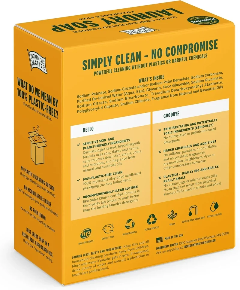 Ingredients Matter Ultra Concentrated Amber + Sandalwood Laundry Soap Powder, 30 oz – 60 Loads, Plastic Free, HE, Vegan