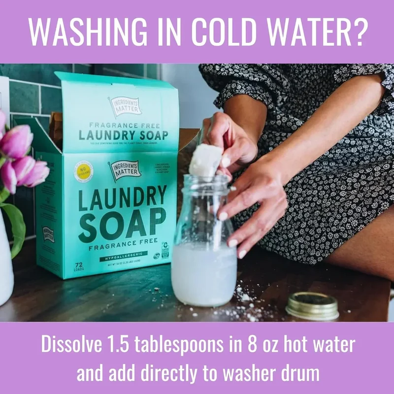 Ingredients Matter Ultra Concentrated Lemongrass Laundry Soap Powder, 30 oz – 30 Loads, HE, Plastic Free, Biodegradable