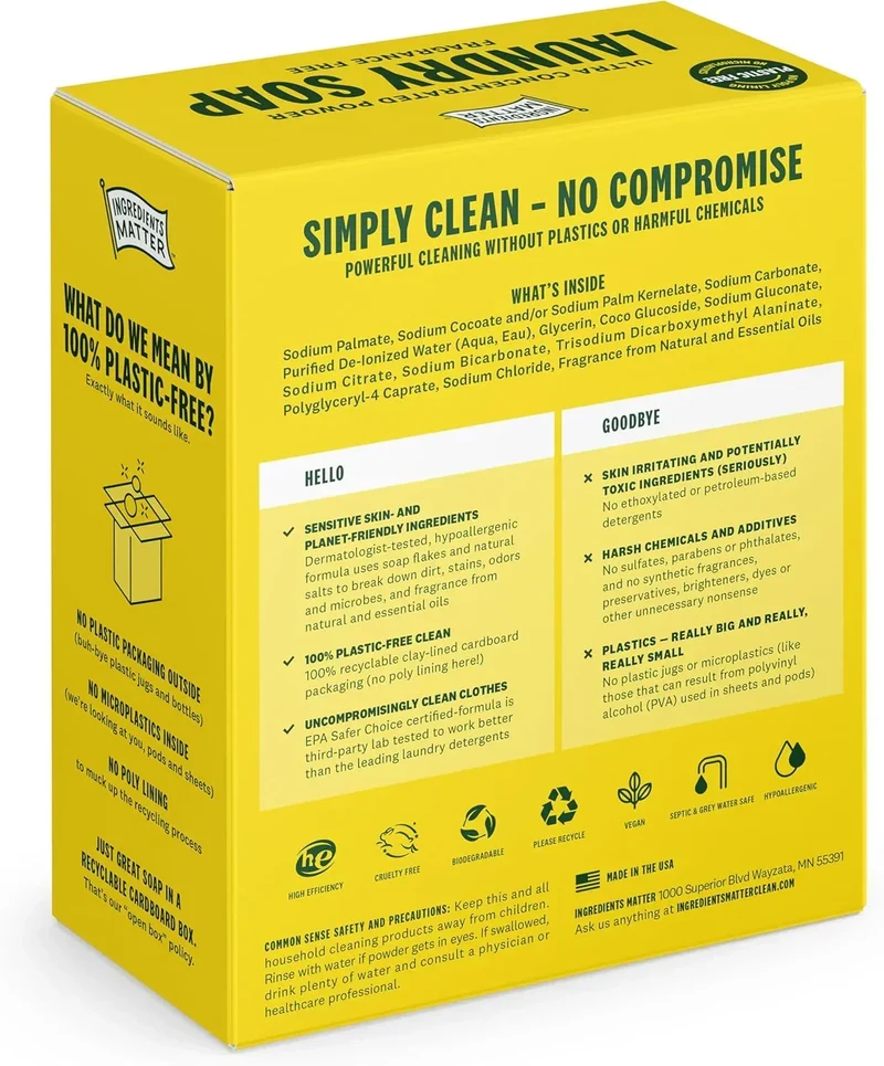 Ingredients Matter Ultra Concentrated Lemongrass Laundry Soap Powder, 30 oz – 30 Loads, HE, Plastic Free, Biodegradable