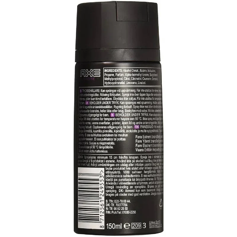 AXE Excite Deodorant Body Spray, Crisp Coconut & Black Pepper, 5.07 fl oz (150ml)