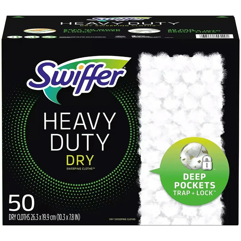 Swiffer Sweeper Heavy Duty Dry Sweeping Cloths, 50 Count – Traps 2x More Dirt, Dust & Hair