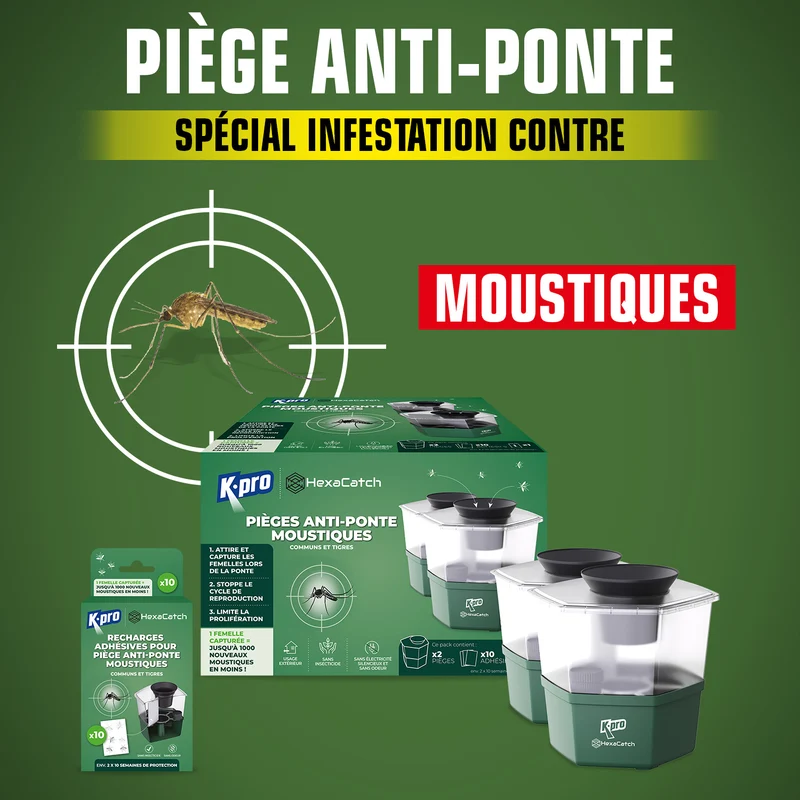 Pack de 2 Pièges anti-ponte moustiques communs et tigres + 10 adhésifs