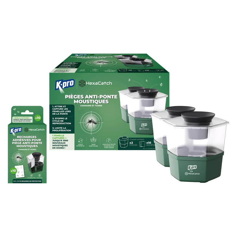 Pack de 2 Pièges anti-ponte moustiques communs et tigres + 10 adhésifs