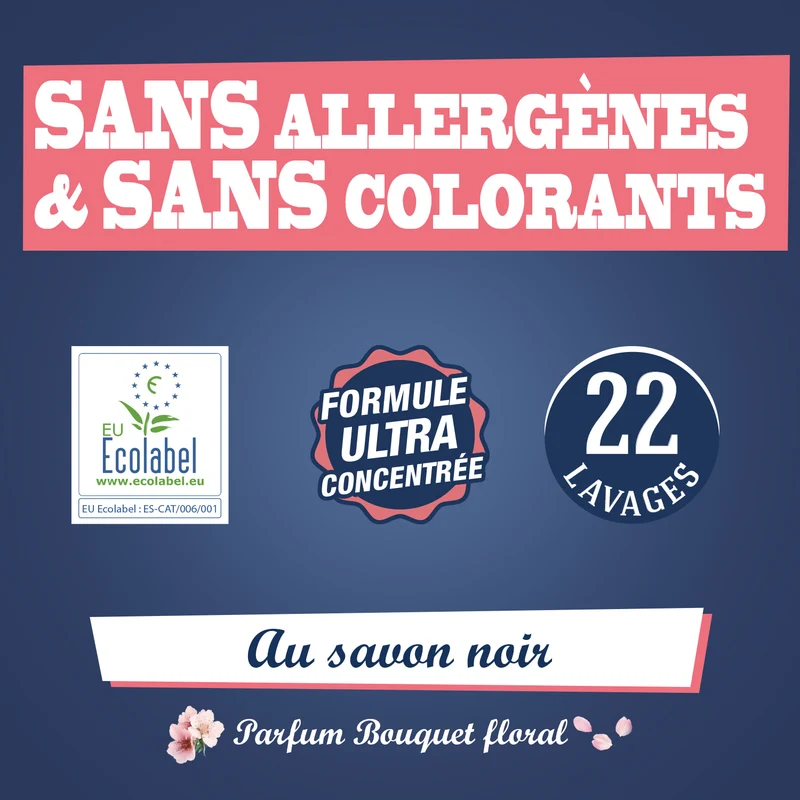 Dose lessive liquide au Savon noir parfum Bouquet floral