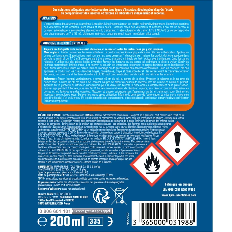 Aérosol diffusion automatique acariens