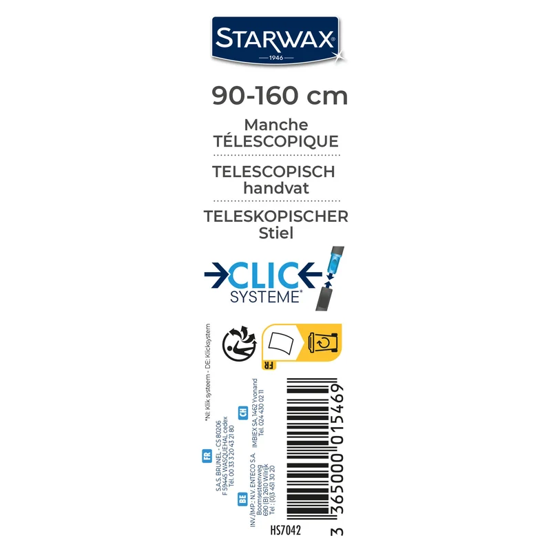 Manche téléscopique 160 cm Clic système