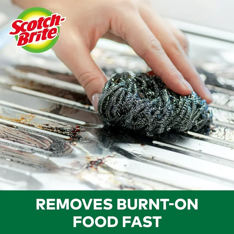 Scotch-Brite Stainless Steel Scrubbers, Durable, Ideal for Uncoated Cookware, 16 Scrubbers