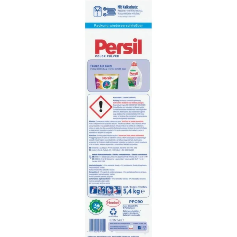 Persil Color Powder Laundry Detergent, 90 Loads, 5.4 kg (11.9 lbs), Made in Germany