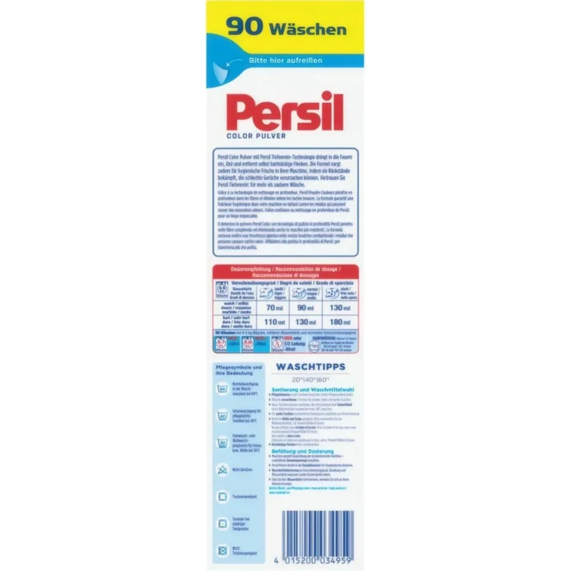 Persil Color Powder Laundry Detergent, 90 Loads, 5.4 kg (11.9 lbs), Made in Germany