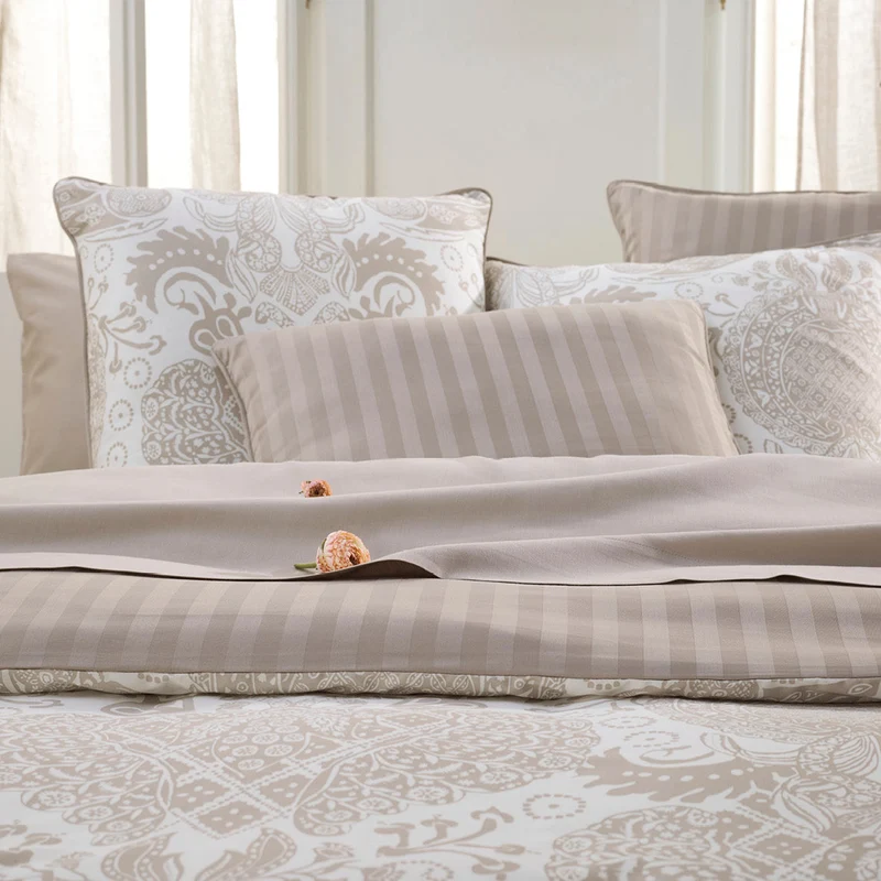 Housse de couette + taie(s) d'oreiller satin de coton - Arles taupe
