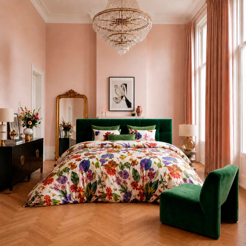 Housse de couette + taie(s) d'oreiller satin de coton - Jardin tropical