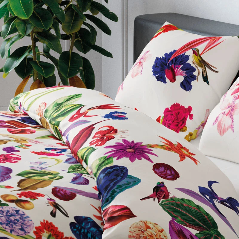 Housse de couette + taie(s) d'oreiller satin de coton - Jardin floral