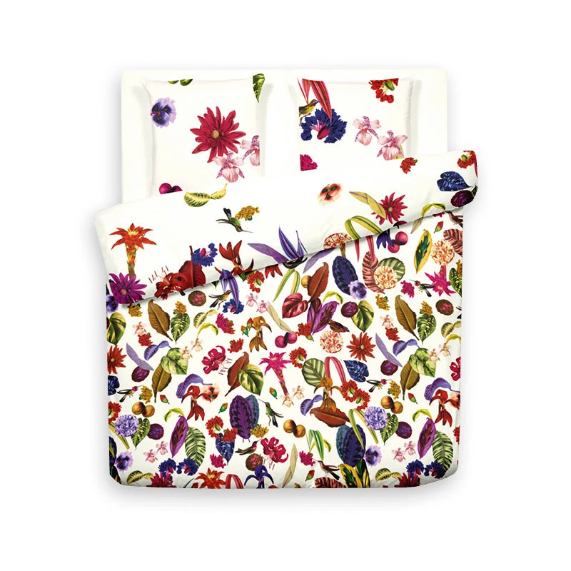 Housse de couette + taie(s) d'oreiller satin de coton - Jardin floral