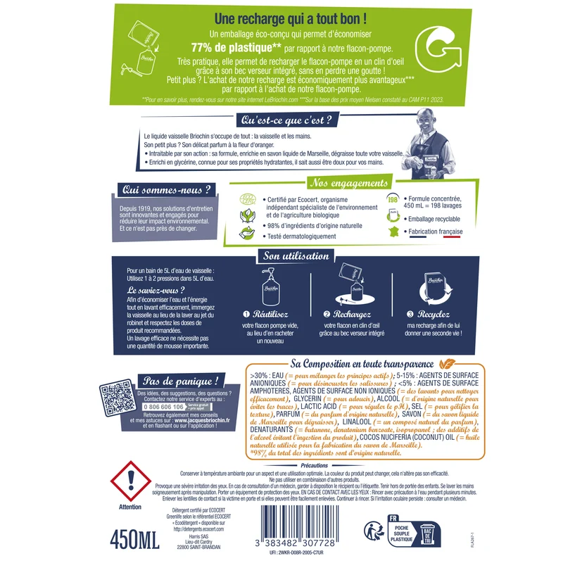 Recharge liquide Vaisselle Mains Savon liquide de Marseille