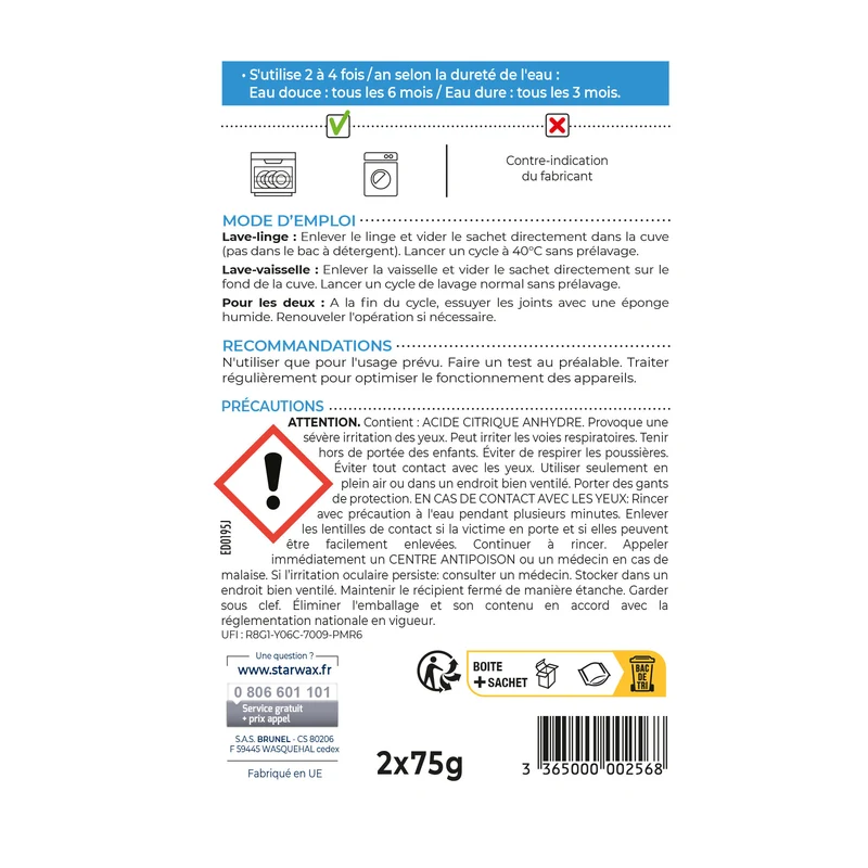 Détartrant pour lave-linge et lave-vaisselle