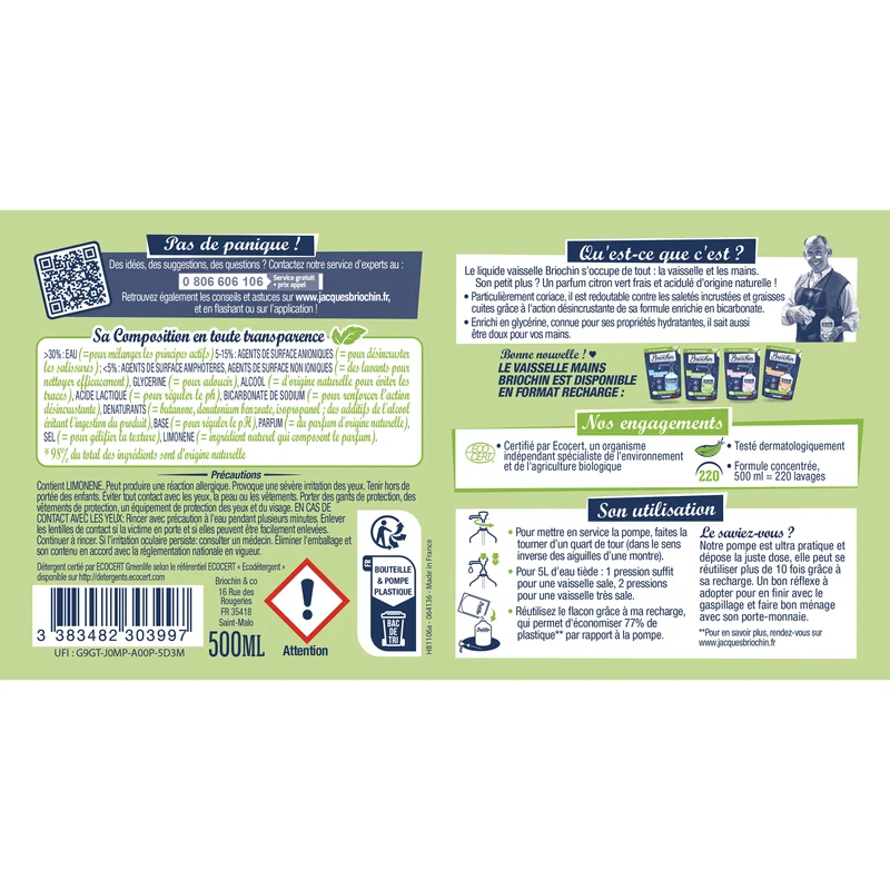 Liquide Vaisselle Mains Bicarbonate de soude & Citron vert