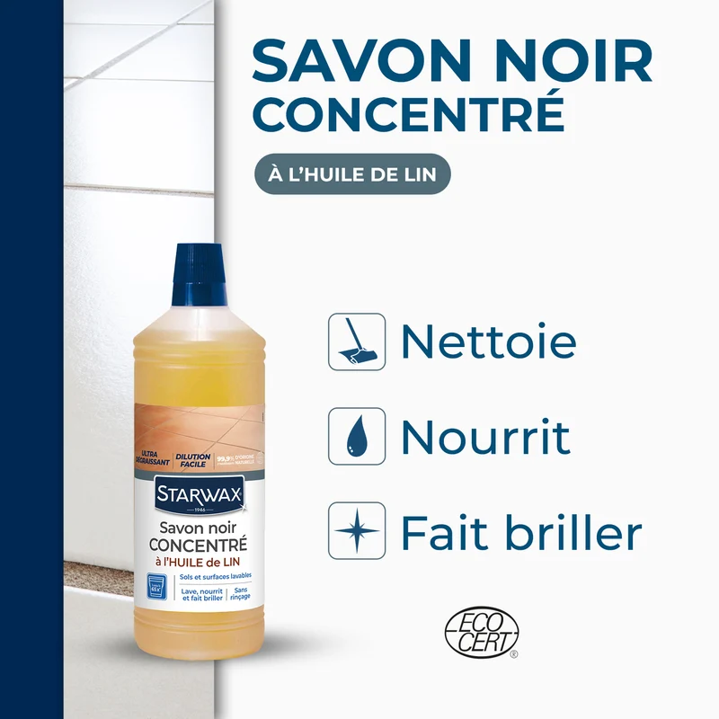 Savon noir à l'huile de lin pour les sols intérieurs