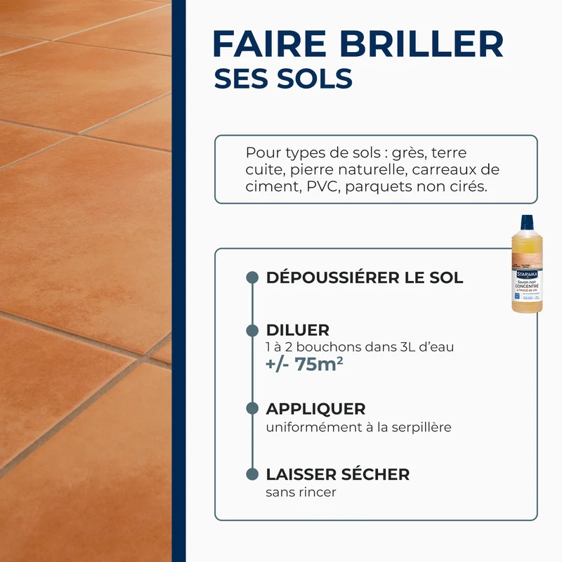 Savon noir à l'huile de lin pour les sols intérieurs